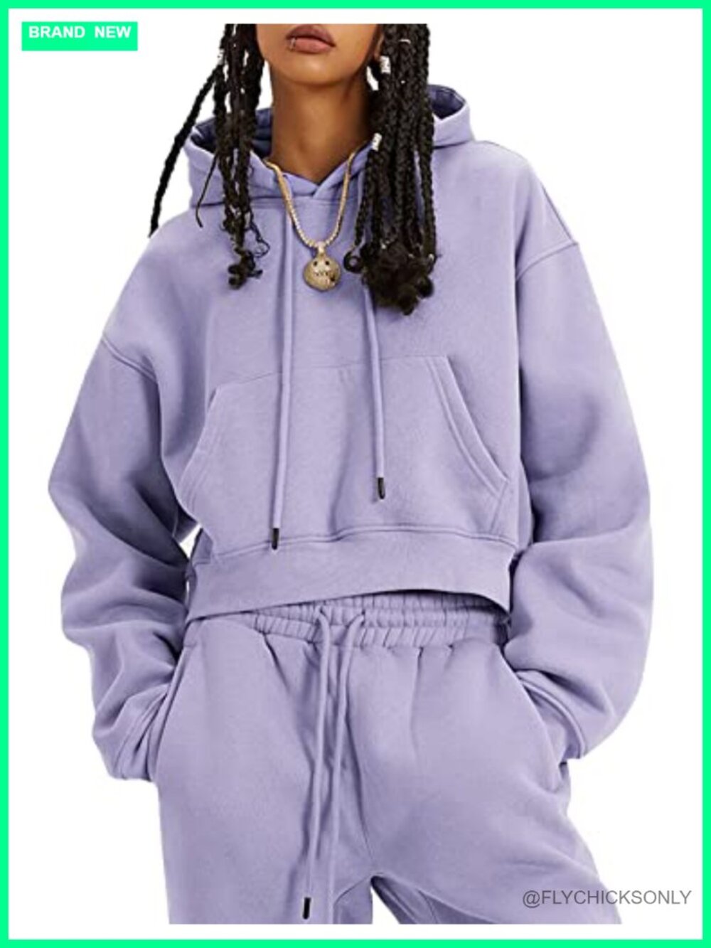 Fleece 2 Piece Crop Hoodie & Jogger Sweatsuit Set Loose Fit